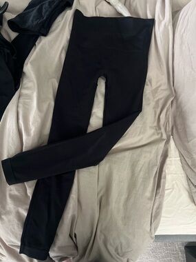 SPANX Black Active Leggings with Subtle Logo Print
